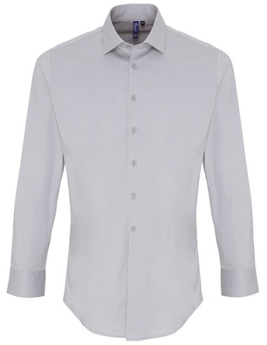 P-PR244-Mens Stretch Fit Poplin Long Sleeve Cotton Shirt
